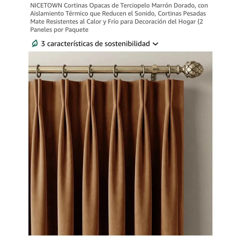 NICETOWN Golden Brown Velvet Blackout Curtains 2 Panels 40x108 Pinch
